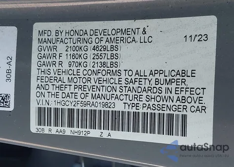 2024 Honda Accord Hybrid Sport from USA, damaged, VIN 1HGCY2F59RA019823